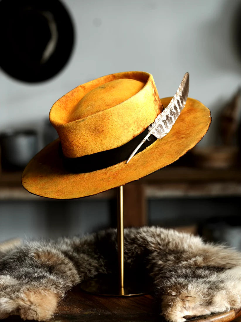 Custom Handmade Cheeta Design Felt Hat In Off White & Pink
