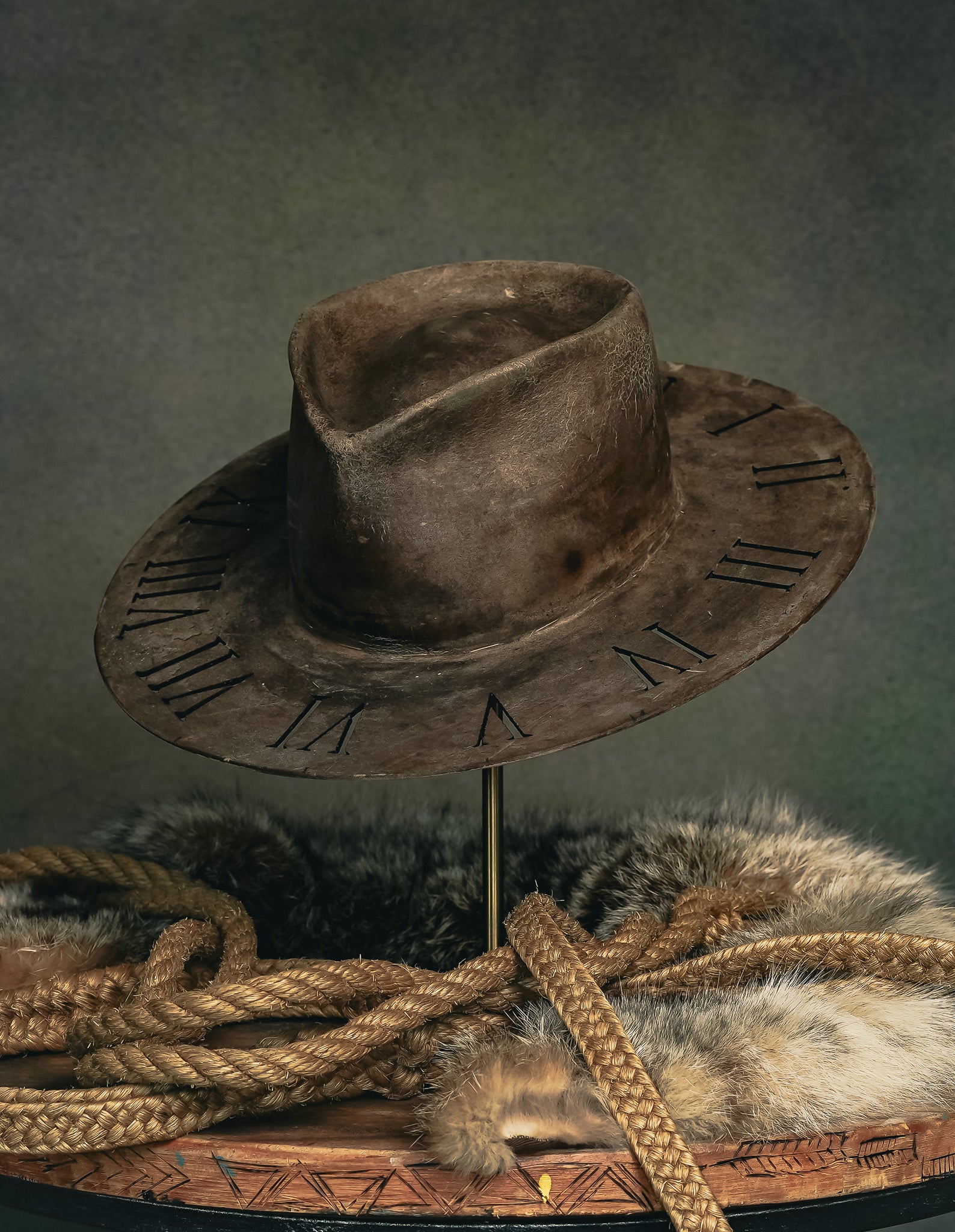 Custom Handmade Rare Distressed Clock Hat | Roman Numerals Engraved ...