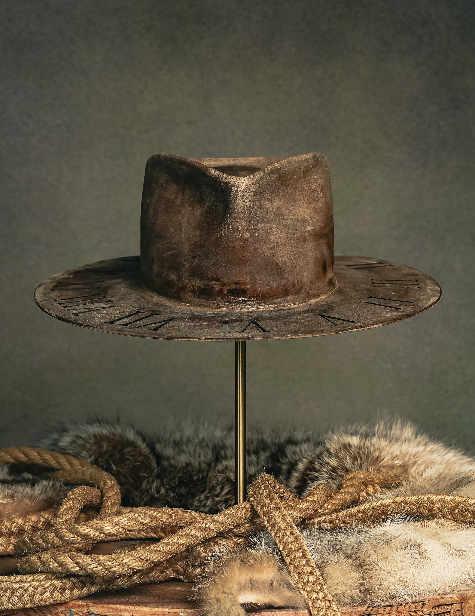 Custom Handmade Rare Distressed Clock Hat | Roman Numerals Engraved ...