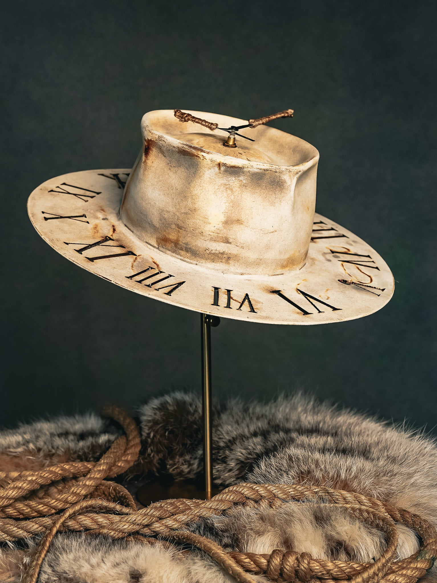 Custom Handmade Rare Distressed Clock Hat | Roman Numerals Engraved ...