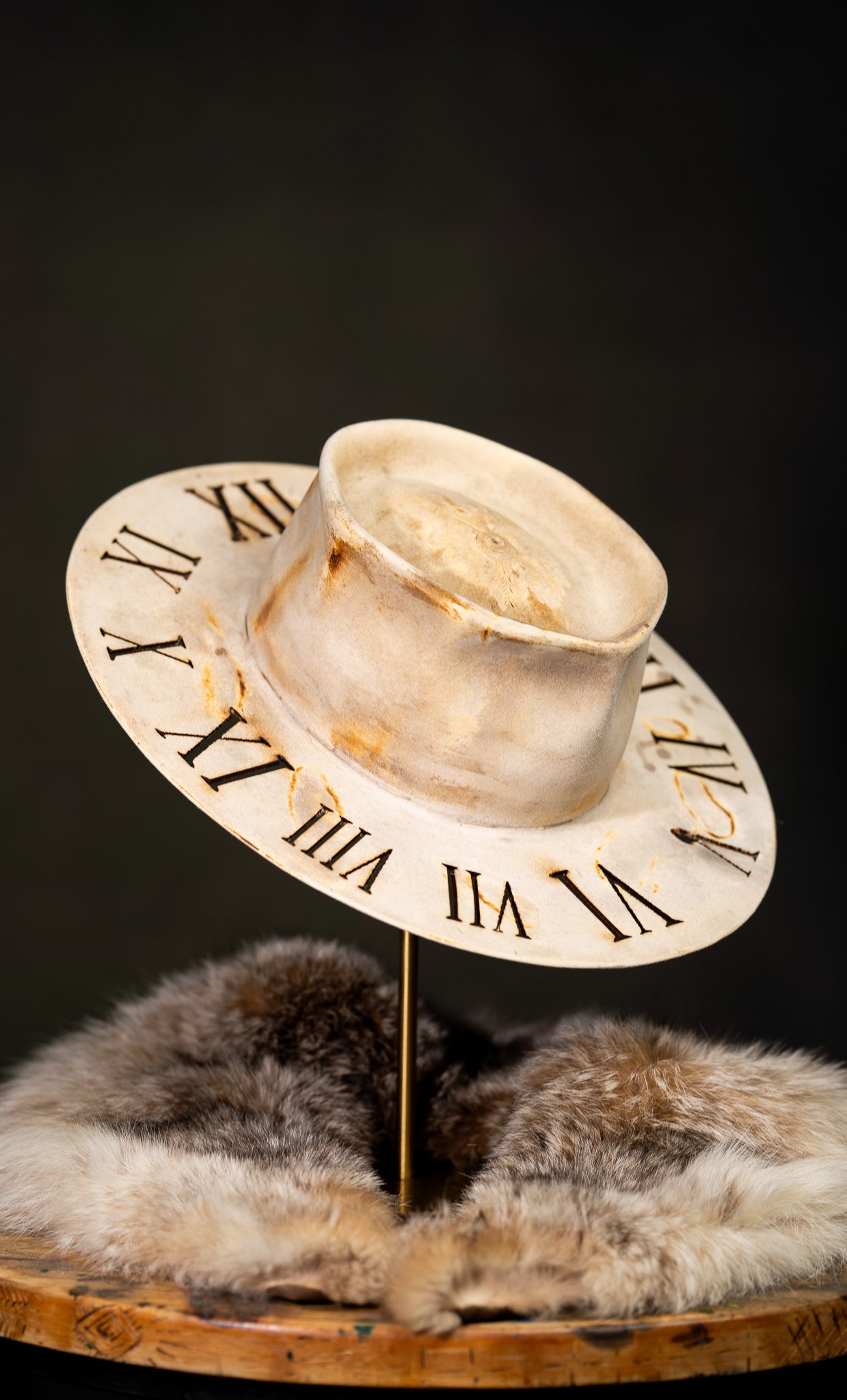 Custom Handmade Rare Distressed Clock Hat | Roman Numerals Engraved ...